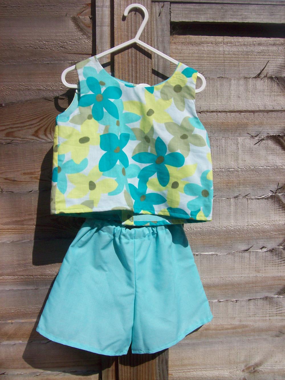 Girls turquoise blue sleeveless top and shorts set