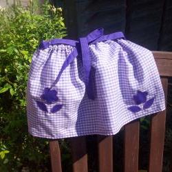 Baby girls purple gingham skirt, slippers, knickers/pant set