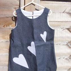 Girls denim applique heart pinafore dress