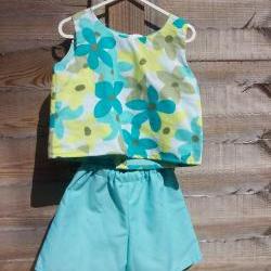 Girls turquoise blue sleeveless top and shorts set